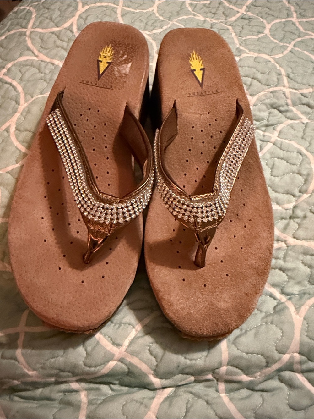Volatile Rhinestone Wedge Flip Flops